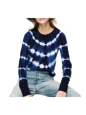 J.Crew Tie-Dye Navy & White 100% Cashmere Crewneck Sweater M preppy chic